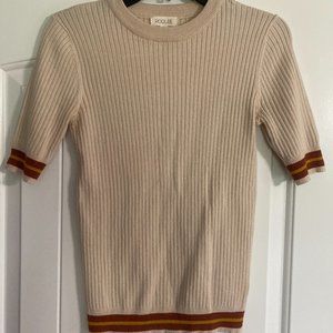 Roolee Cream Rust Ribbed Sweater Top Small